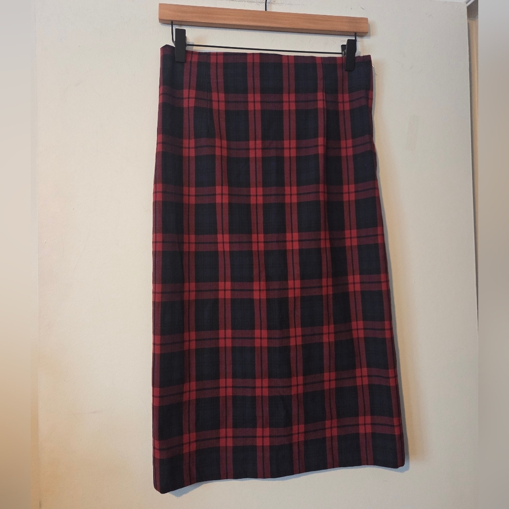 Zara Red Plaid Pencil Skirt